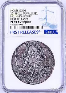 2017 P Norse Goddesses Hel HIGH RELIEF ANTIQUED 2Oz Silver $2 COIN NGC PF69 FR - Picture 1 of 5