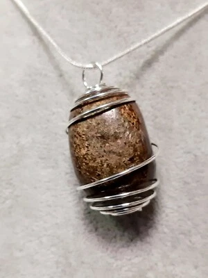 Bronzite Ciondolo con spirale Argento Pendente Collana Chakra Pietra Naturale ki - Immagine 1 di 4
