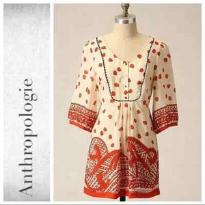 Top túnica Anthropologie We Love Vera seda amapola duchas 2 rojo crema - Imagen 1 de 8
