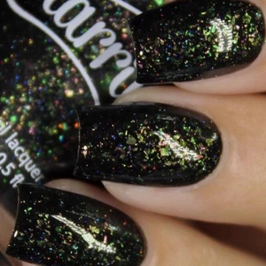 Starrily Fractal - Black Nail Polish Green Pink Flakies Scattered Holo Flecks - Picture 1 of 6