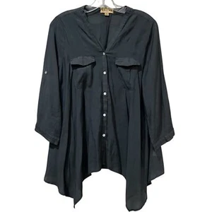 Beulah Style Large Gray 100% Viscose Shark Bite 3/4 Sleeve Blouse Tunic Y10 - Picture 1 of 4
