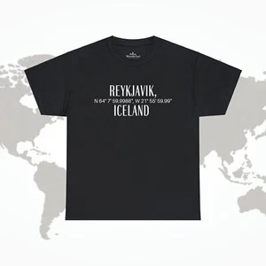 T-Shirt Reykjavik Island Koordinaten modernes Reise-T-Shirt Unisex klassische Passform NEU - Bild 1 von 41