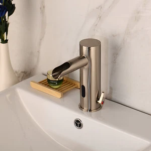 Grifo de níquel cepillado para baño sensor automático grifos mezcladores de montaje en cubierta de una manija - Imagen 1 de 7