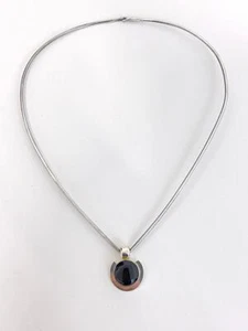 Vintage Sterling Silver Wire Collar Necklace w/ Black Onyx Pendant Marked 925 - Picture 1 of 5