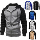 Large Men's Contrasting Zippered Cardigan with Plush Sweater Casual Hooded Top