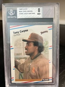1988 fleer #585 Tony Gwynn game used jersey graded 8 NM