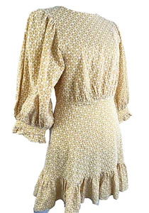 ASOS Size 6 Mini Dress Cottagecore Peasant Lace Up Corset Puff Sleeve YellowGold - Picture 1 of 18