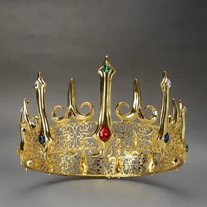 10cm Tall Men's Vintage Royal King Drama Wedding Gold Metal Tiara Crown For Men - Picture 1 of 5