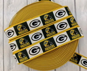 7/8" Green Bay Grosgrain Ribbon, Football Ribbon, Sport Grosgrain Ribbon - Picture 1 of 1