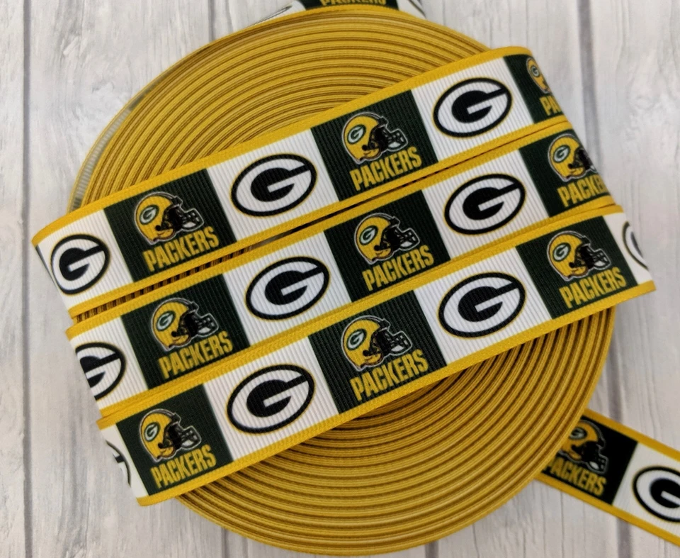 7/8" Green Bay Grosgrain Ribbon, Football Ribbon, Sport Grosgrain Ribbon - Image 1 of 1