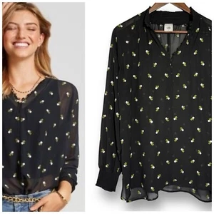 NWOT Cabi Blouse Small Floral Embroidered Sheer Top Smocked Turtleneck Cottage - Picture 1 of 8