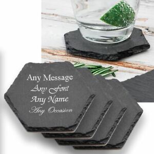 Personalised Engraved Hexagon Natural Slate Drinks Coaster Set of 4