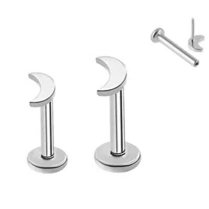 18g 5/16" Steel Threadless Push Moon Lip Labret Tragus Helix Ear Stud Flat Back - Picture 1 of 3