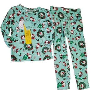 POSH PEANUT Hello Kitty Wreath Christmas Pajamas Size 5T-6T NEW NWT Mint Green - Picture 1 of 9