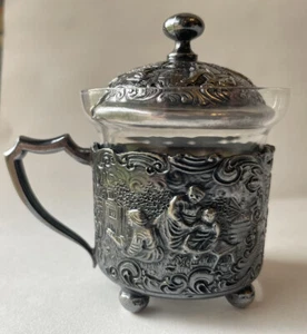 German Mustard Jam Pot Metal Repousse Marked - Picture 1 of 11