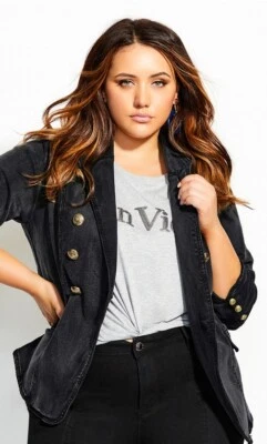 Chaqueta de mezclilla militar negra City Chic talla grande 18W $149 (nueva con etiquetas) para mujer Foto 1 de 4