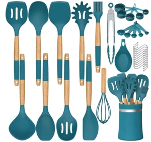 33Pcs Silicone Kitchen Utensils Set – Heat Resistant Cooking Tools with Wooden - Picture 1 of 7