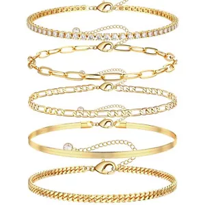 7 Pack Gold Ankle Bracelets for Women Gold Anklets Foot Jewelry - Picture 1 of 7