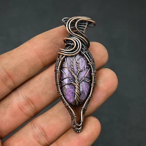 Colgante hecho a mano de diseñador envuelto en alambre de cobre con piedras preciosas de purita joyería regalo - Imagen 1 de 4