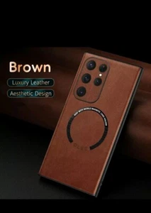 Samsung Galaxy S24 ultra case Mag Safe Brown Color Leather - Picture 1 of 4