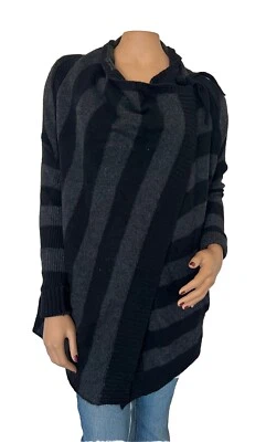 Vince Black Gray Knit Wrap Draped Neck Cashmere Wool Alpaca Cardigan Top Size M - Image 1 of 4