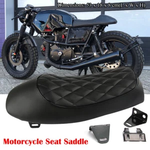 For Cafe Racer Honda CB Suzuki Fitting Motorcycle Seat Black Hump Vintage Saddle - Picture 1 of 9