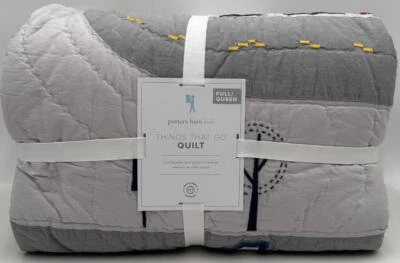 Pottery Barn Kids Things That Go FULL / QUEEN Cars Trucks Quilt ~ Gray Multi - Image 1 of 2
