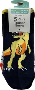 Dinosaurier 5 Paar Trainersocken für Kinder (Mädchen & Jungen) Alter 7-10 Größe (12,5-4) - Bild 1 von 3