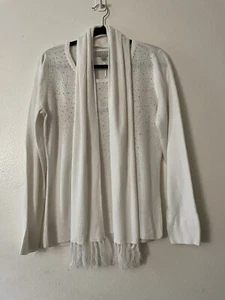 Carolyn Taylor Women's Pullover Sweater Top V-neck White Scarf Set Size Large - Picture 1 of 12