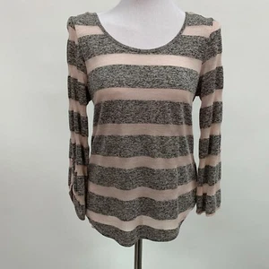 Almost Famous Juniors Women's Top Large Pink Gray Sheer Back Striped - Picture 1 of 9
