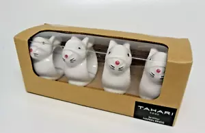 Tahari Home Set of 4 Napkin Rings White Ceramic Easter Bunnies Rabbits New w/Box - Picture 1 of 5