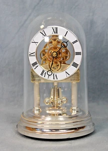 Rhythm Japan Gold Quartz Anniversary Moving Mantel Clock & Dome Working 4RG742 - Picture 1 of 5