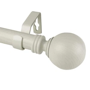 1 inch Adjustable Single Faux Wood Curtain Rod 28-48 inch in Pearl White with - Picture 1 of 2