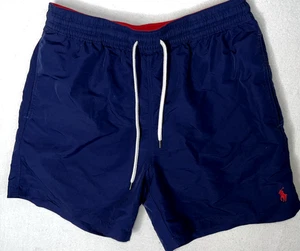 Men Sz Medium Polo Ralph Lauren Swim Trunks Pony Logo Board Shorts Blue Lined - Picture 1 of 12
