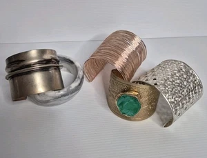 Cuffs Bangles Chunky Set Costume Jewellery Silver Gold Tone Lot Boho Casual VGC - Picture 1 of 6