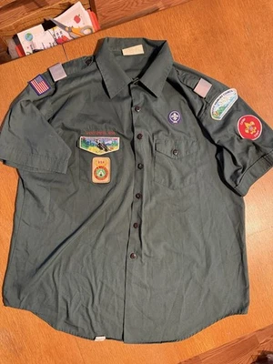 Venturing Boy Scout Shirt Mens 2XL Green S/S Uniform Patches Neckerchief VTG USA - Image 1 of 4