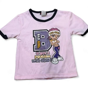 Camiseta bebé Y2K BAD GIRL rosa timbre dibujos animados Baddie Mall gótico - Imagen 1 de 4