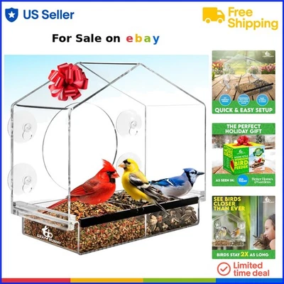 Alimentador para pájaros de ventana acrílico resistente gran capacidad de semillas resistente a la intemperie Foto 1 de 4