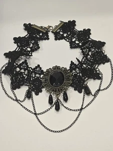 Gargantilla de cadena de encaje negro gótico de Halloween - Imagen 1 de 9
