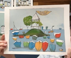 Seaside Orig. American folk art 8x10w Painting Water color paper 9x12 fran hahn - Picture 1 of 2