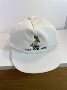 Vintage Pier Marina 80s Hat Cap White Snap Back Pelicans Pier - Picture 1 of 12