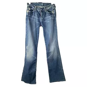 7 For All Mankind Dojo Damenjeans Gr. 27 blau flare breites Bein Bootcut dunkel gewaschen - Bild 1 von 9