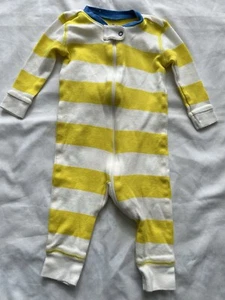 Primary Baby Boy’s Girl’s Neutral 3-6 Months Yellow White Striped Zip Pajamas - Picture 1 of 5