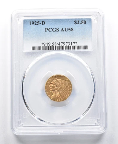 AU58 1925-D $2.50 Indian Head Gold Quarter Eagle PCGS *2721 Cover