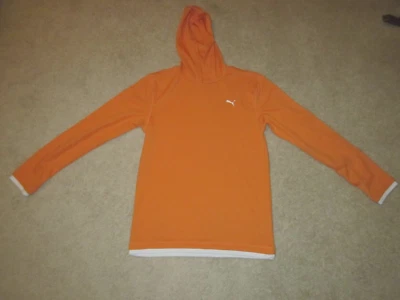 Boys Puma Sport Lifestyle Orange Dry Polyester Hoodie Shirt Waffle Print XL - Image 1 of 4