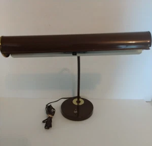 Vintage Mid Century Modern Metal Goose Neck Office Desk Lamp Brown Bar Retro - Picture 1 of 12