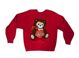 Vintage 1987 Artex Pullover /Sweatshirt Red L “I am Loved” Teddy  Bear H.D.S Inc - Picture 1 of 6
