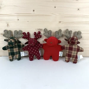4 Pier 1 - Plaid Stuffed Moose Holiday Felted Antlers Plush Green & Red 6.75” - Picture 1 of 24