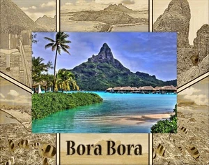 Marco de imagen de madera grabado con láser Bora Bora paisaje (5 x 7) - Imagen 1 de 2