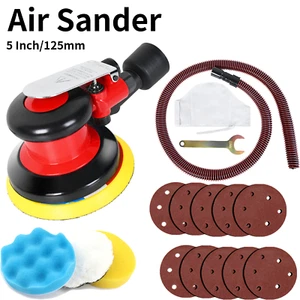 125mm Air Random Orbital Palm Sander Dust Extraction with 10 Sanding Disc Pads - Picture 1 of 10